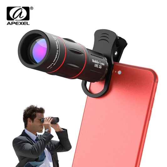 APEXEL Universal 18x25 Monocular Zoom HD Optical Lens – 18X Telephoto Lens with Tripod for Smartphones