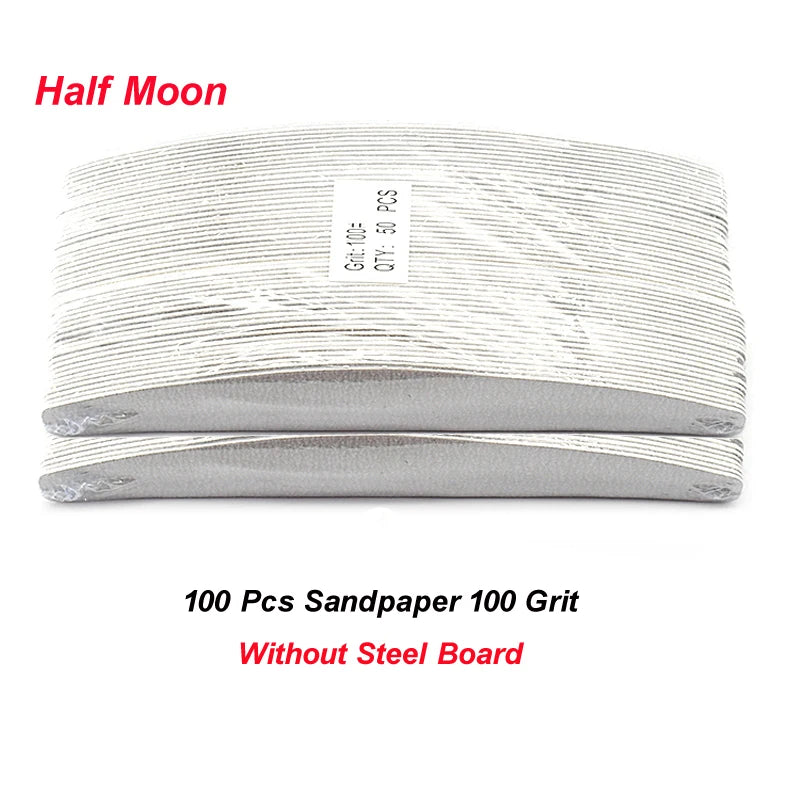 100Pcs/Lot Moon Replacement Sandpaper Files with Metal Handle – Multi-Grit Set (80, 100, 180, 240) for Saws