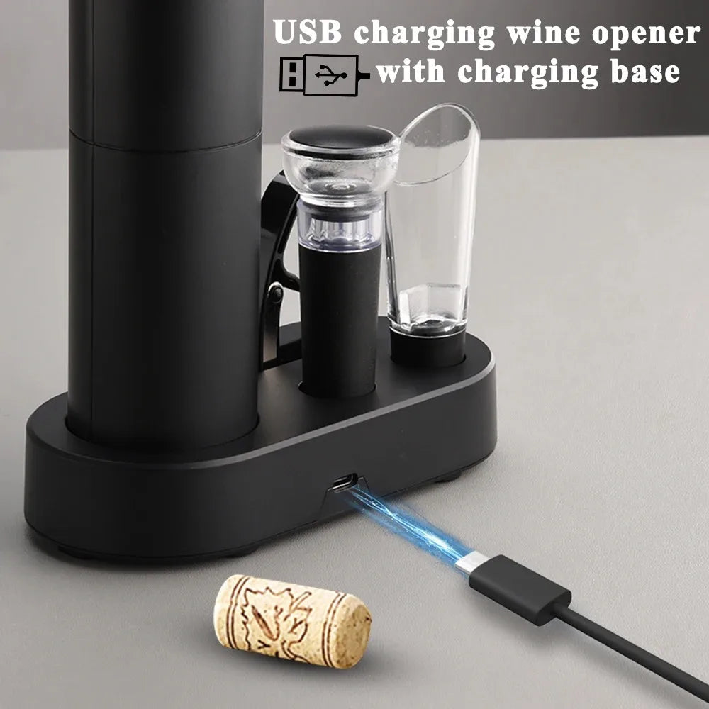 Tire-bouchon électrique pour bouteille de vin, tire-bouchon automatique pour vin rouge, ouvre-bouteille rechargeable avec base de chargement, outils, accessoires de cuisine