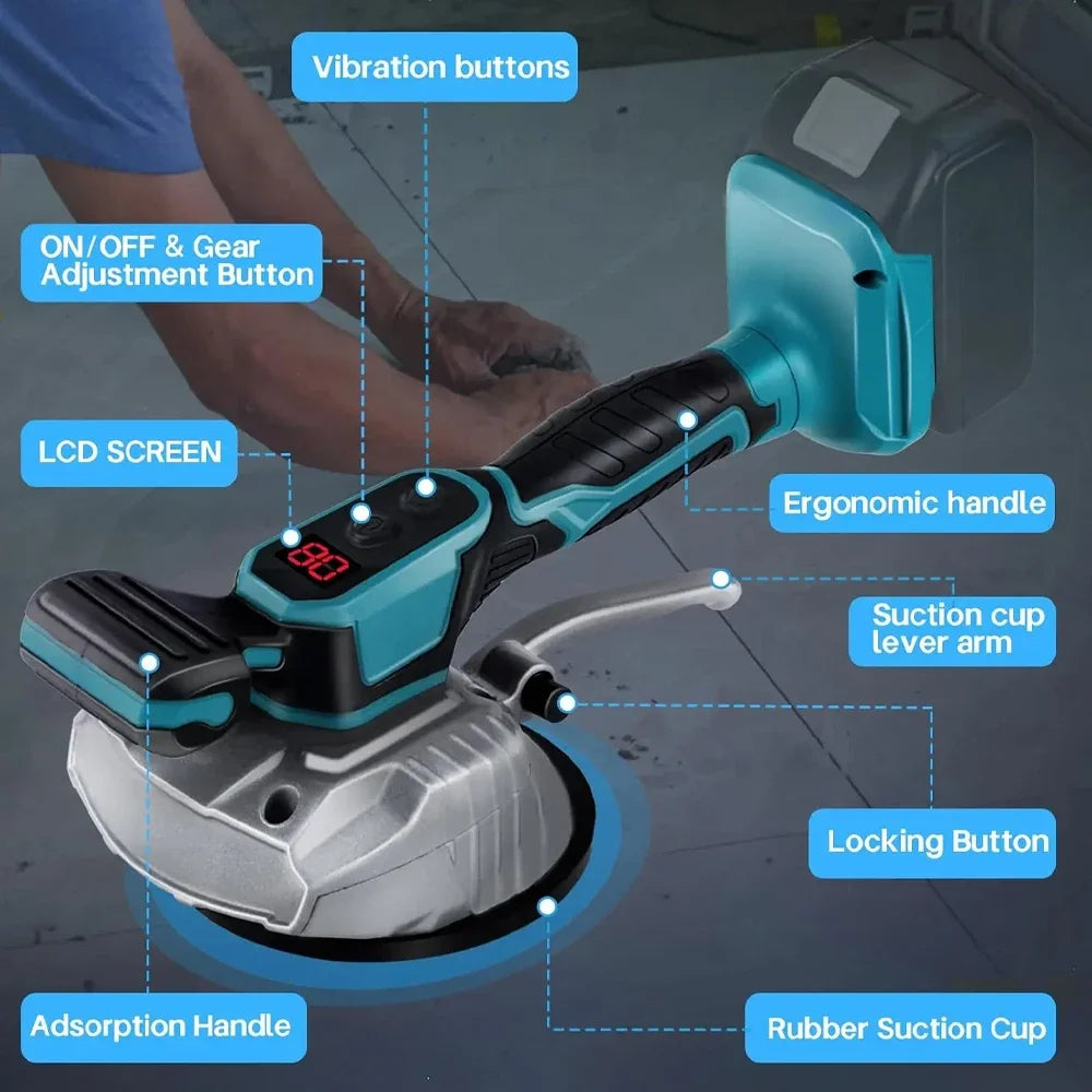 Machine à carreler haute capacité de charge pour pose de carrelage mural et de sol Outil vibrant à 8 vitesses avec ventouse Compatible avec batterie Makita 20 V