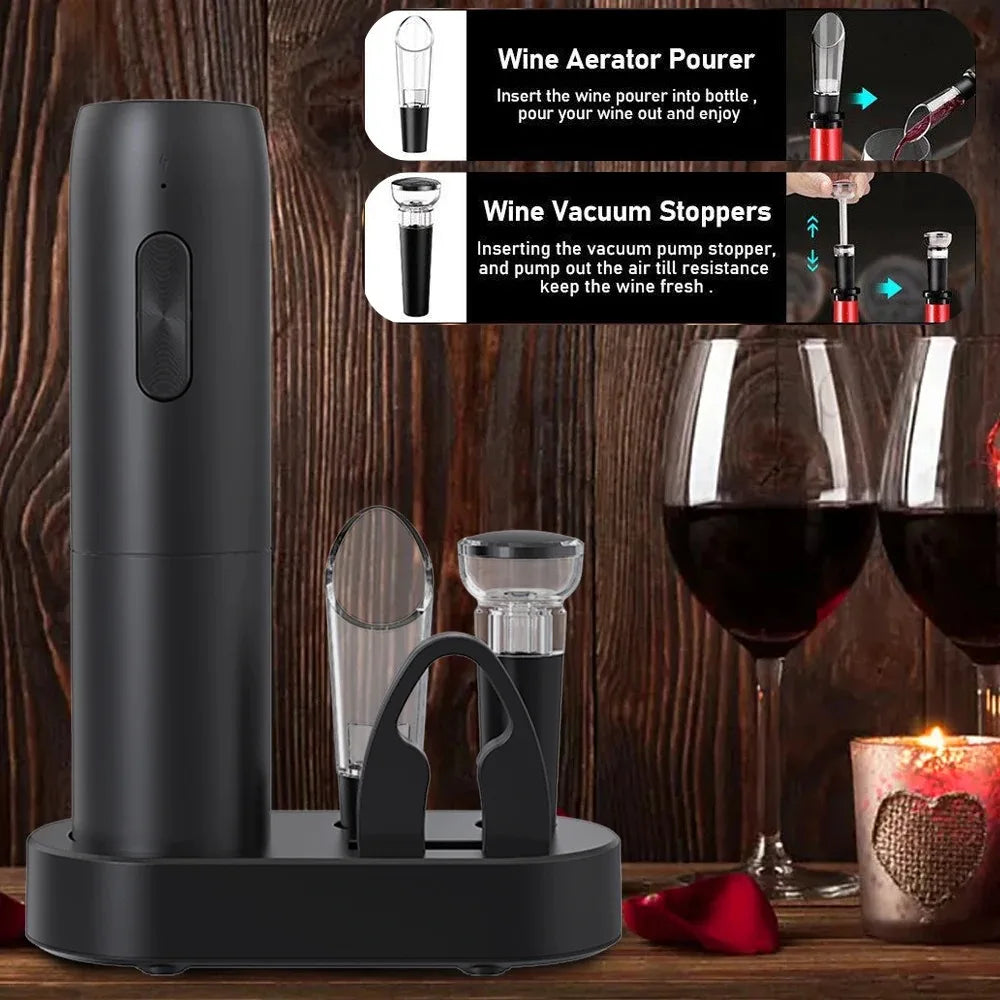 Tire-bouchon électrique pour bouteille de vin, tire-bouchon automatique pour vin rouge, ouvre-bouteille rechargeable avec base de chargement, outils, accessoires de cuisine