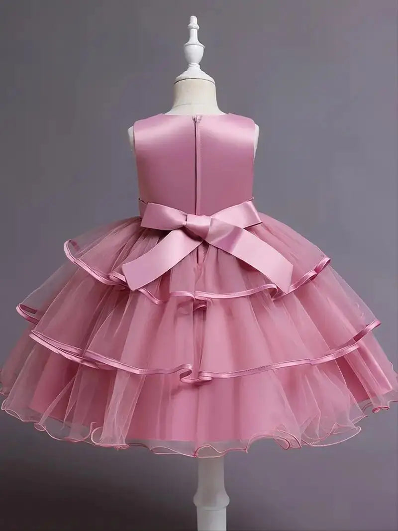 Robe de princesse pour filles sans manches avec broderie de fleurs, tutu, robe de spectacle, robe de mariage, fleur pour filles, pour soirée, anniversaire #5810