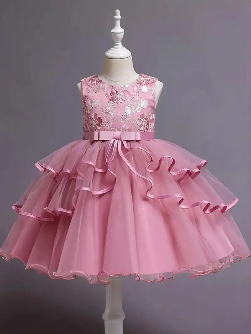 Robe de princesse pour filles sans manches avec broderie de fleurs, tutu, robe de spectacle, robe de mariage, fleur pour filles, pour soirée, anniversaire #5810