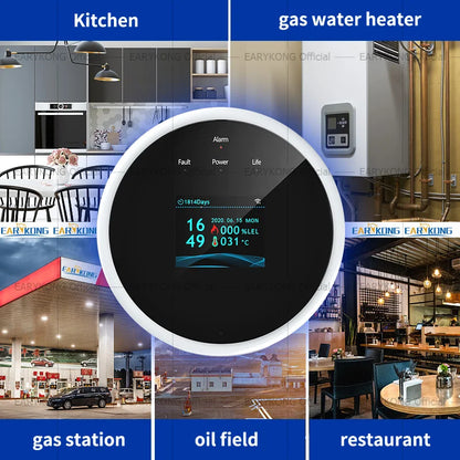 Tuya Wifi Natural Gas Leakage Detector Sensor Smart Alarm Gas Fire Security Digital LED Temperature Display for Home Kitchen