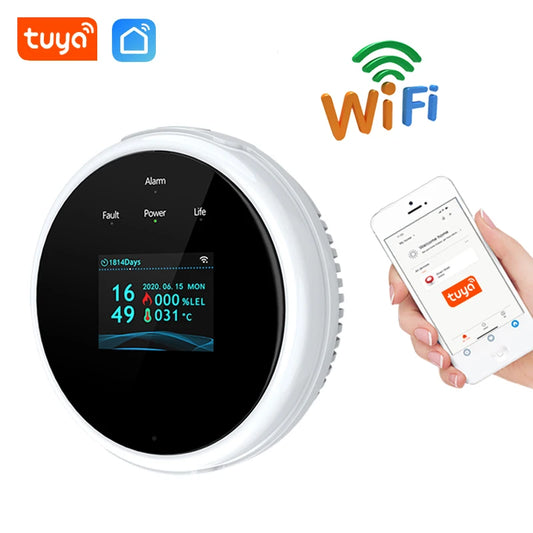 Tuya Wifi Erdgas Leckage Detektor Sensor Smart Alarm Gas Feuer Sicherheit Digitale LED Temperatur Anzeige für Home Küche