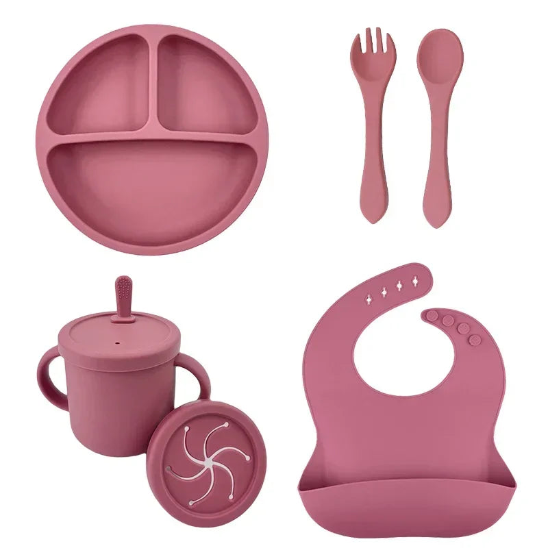 BPA Free Silicone Baby Feeding Set Sucker Bowl Dinning Plate Straw Cup Spoon Forks for Kids Baby Tableware Children Dishes