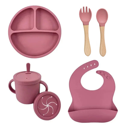 BPA Free Silicone Baby Feeding Set Sucker Bowl Dinning Plate Straw Cup Spoon Forks for Kids Baby Tableware Children Dishes