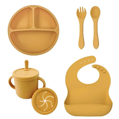 BPA Free Silicone Baby Feeding Set Sucker Bowl Dinning Plate Straw Cup Spoon Forks for Kids Baby Tableware Children Dishes