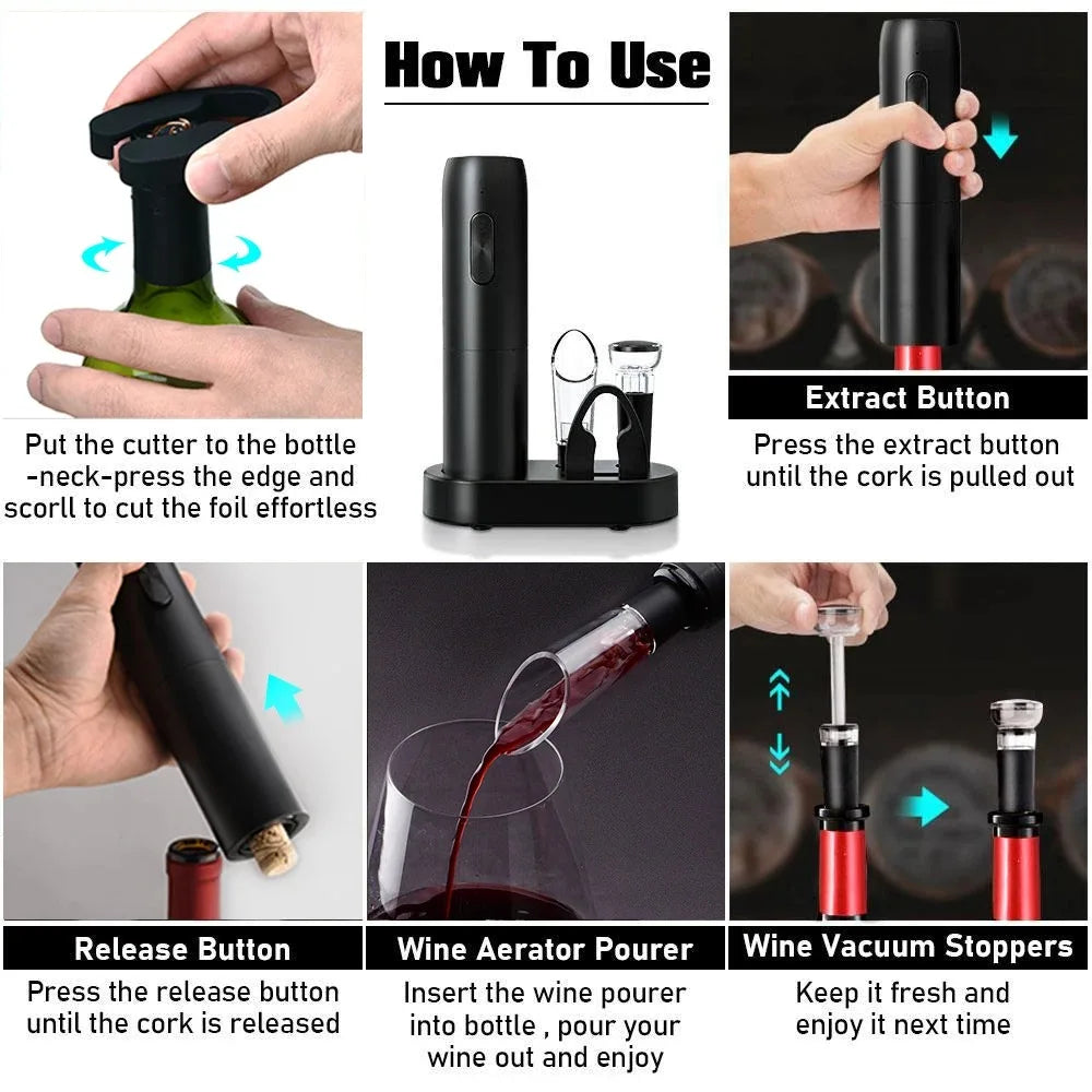 Electric Wine Bottle Opener Automatic Red Wine Corkscrew Rechargeable Wine Opener with Charging Base Tools Kitchen Accessories