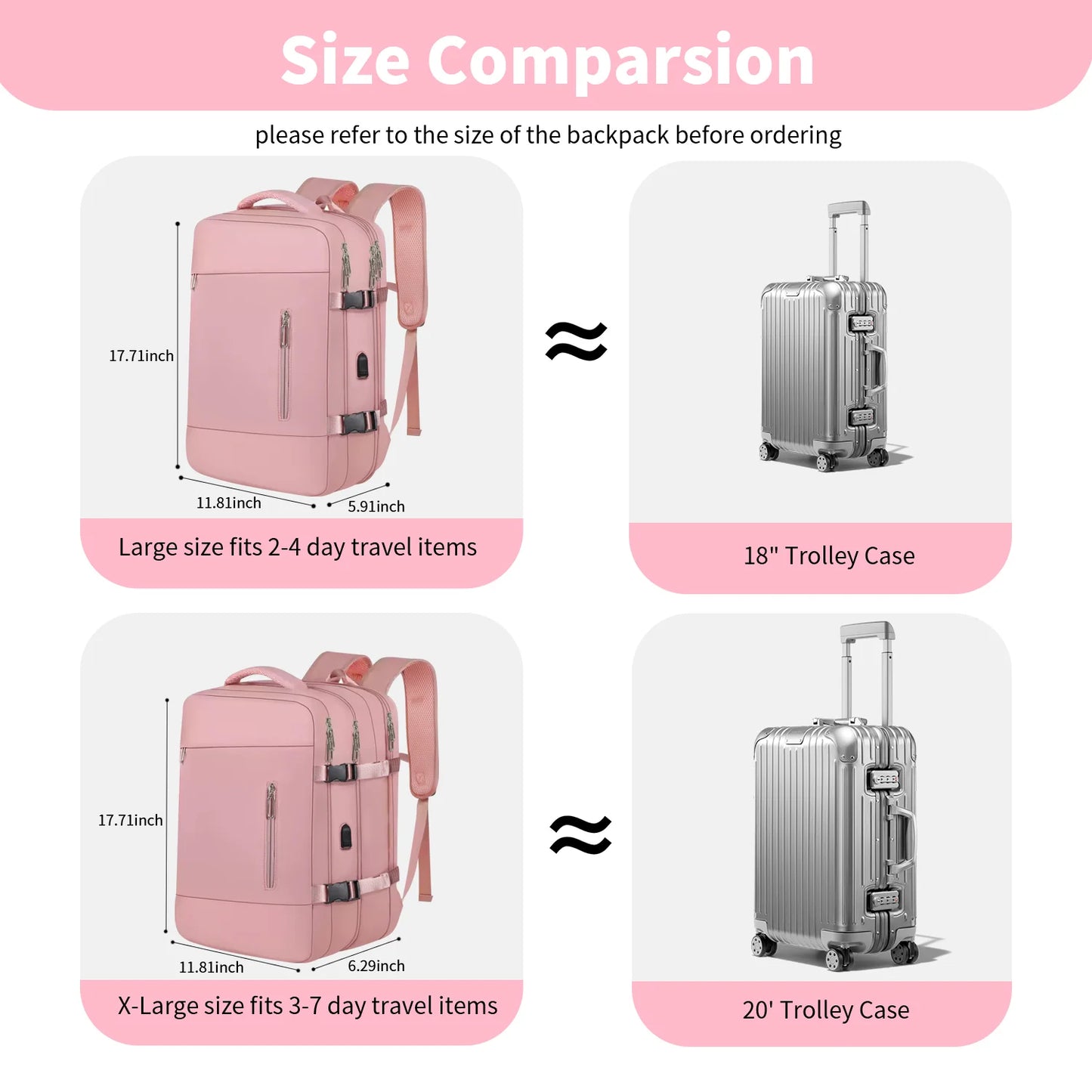 Travel Backpack for Women Man Large Capacity Carry On Luggage Travel Bag with USB Charging Port Personal Item Backpack 15.6inch