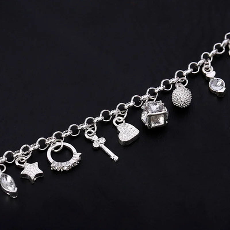 925 Sterling Silver Fashion 13pcs Pendant Chain Charm Bracelet for Women for Teen Girls Lady Gift Women Fine Jewelry