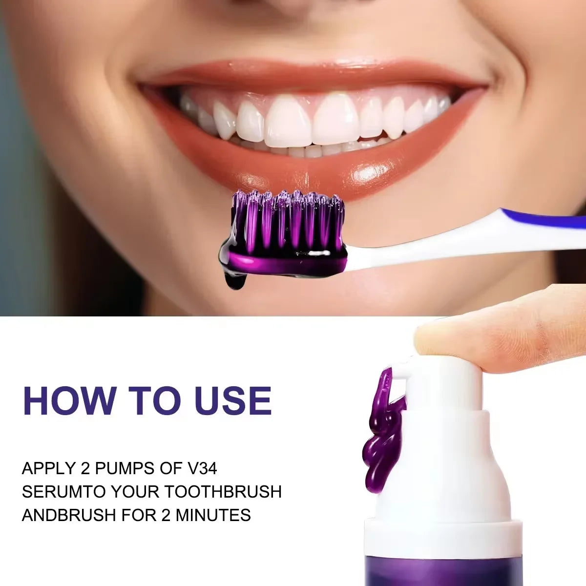 V34 Purple Teeth Whitening Toothpaste Remove Plaque Stains Cleaning Oral Hygiene Dental Bleach Tools Fresh Breath Beauty Health