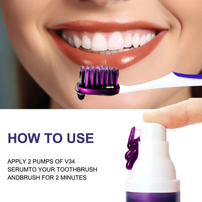 V34 Purple Teeth Whitening Toothpaste Remove Plaque Stains Cleaning Oral Hygiene Dental Bleach Tools Fresh Breath Beauty Health