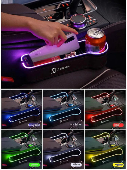 Car Sewn Seat Gap Crevice Slot Storage Box With Atmosphere lamp USB Charging Auto Accessories