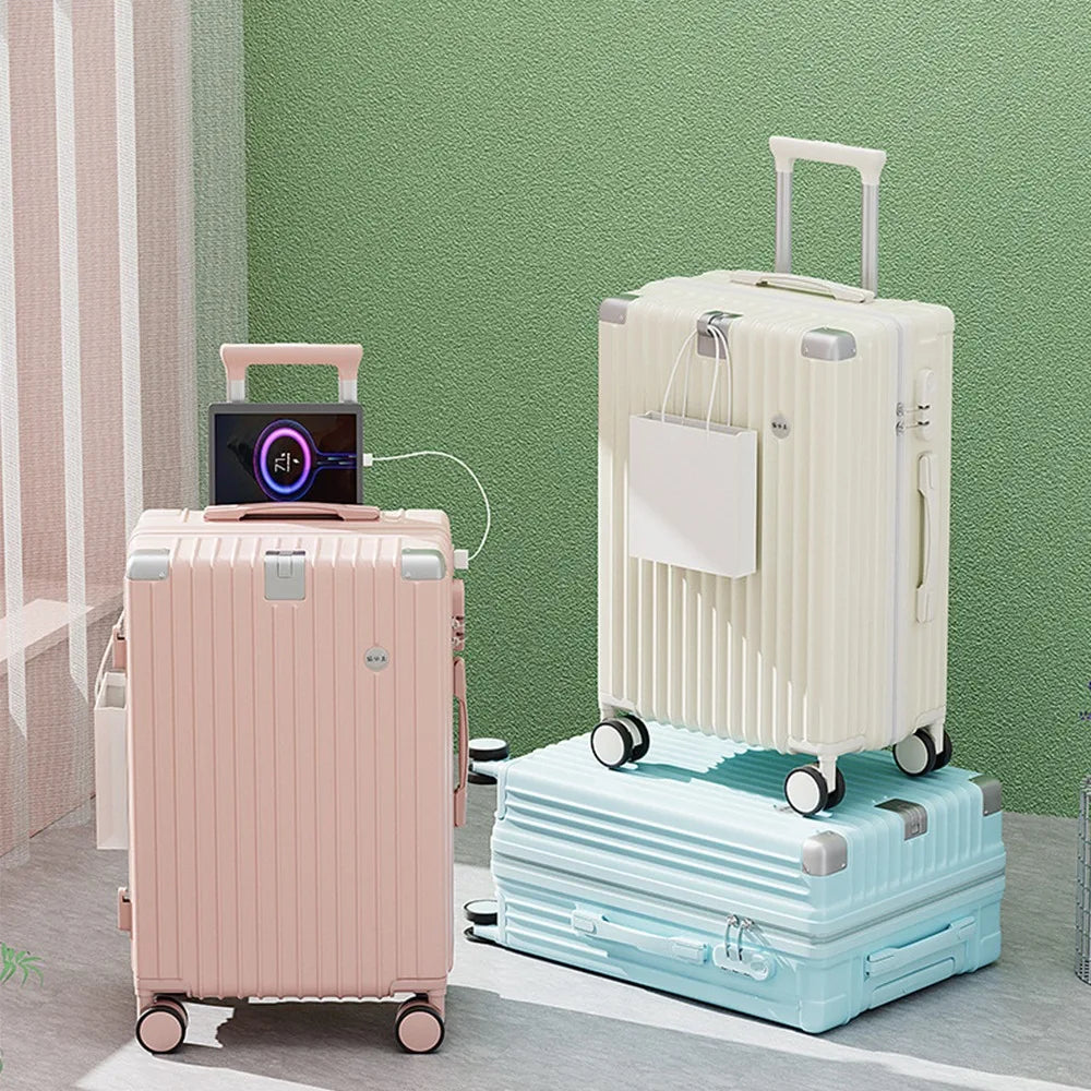 Fashion Travel Suitcase  with Cup holder Rolling Luggage Trolley Case Universal Wheel Carry-on Luggage Boarding Case 20 Inch