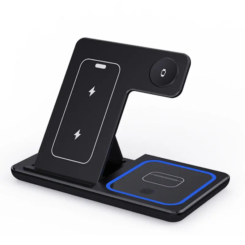 30W LED Fast Wireless Charger Stand – 3-in-1 Foldable Charging Station