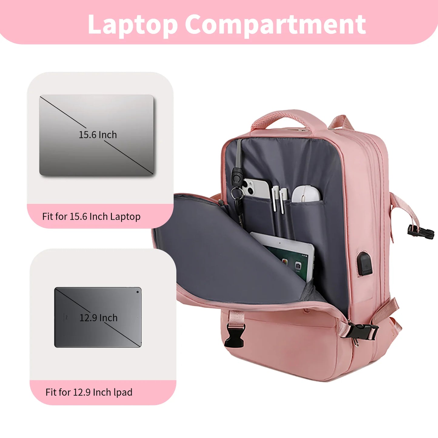 Travel Backpack for Women Man Large Capacity Carry On Luggage Travel Bag with USB Charging Port Personal Item Backpack 15.6inch