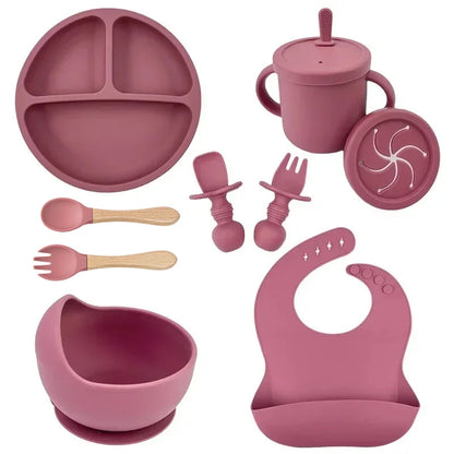 BPA Free Silicone Baby Feeding Set Sucker Bowl Dinning Plate Straw Cup Spoon Forks for Kids Baby Tableware Children Dishes