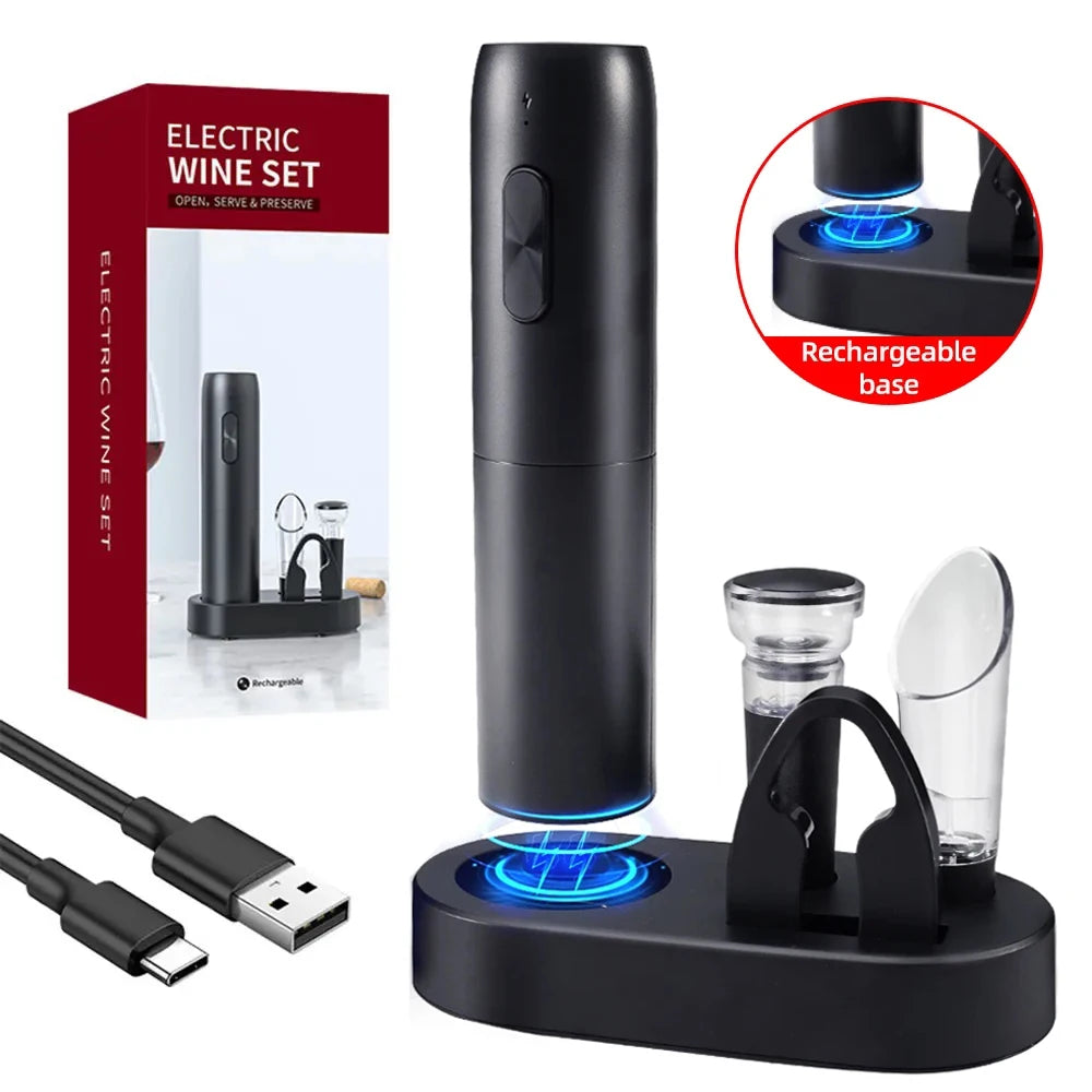 Electric Wine Bottle Opener Automatic Red Wine Corkscrew Rechargeable Wine Opener with Charging Base Tools Kitchen Accessories