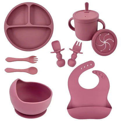 BPA Free Silicone Baby Feeding Set Sucker Bowl Dinning Plate Straw Cup Spoon Forks for Kids Baby Tableware Children Dishes