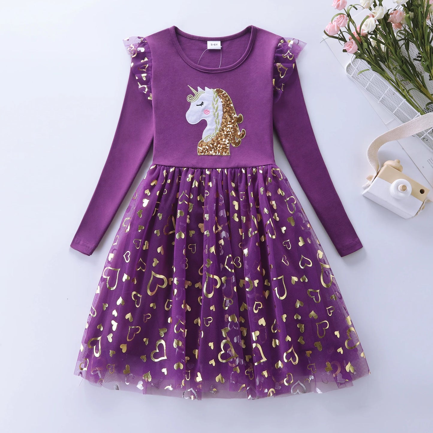 Girls' Unicorn Mesh Dress | Long Sleeve Autumn | Tamalaki