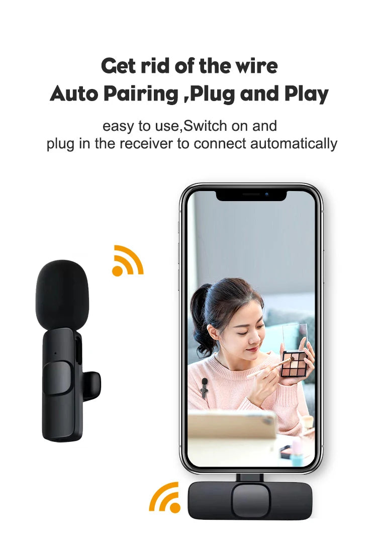 Wireless Lavalier Microphone Portable Audio Video Recording Mini Mic for iPhone Android Live Broadcast Gaming Phone Mic