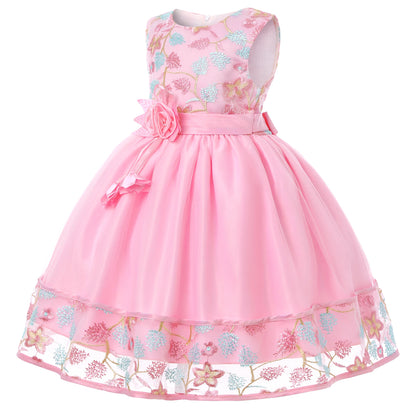 Europäischen und Amerikanischen stickerei kleid kleid mädchen party spitze prinzessin kleid blume kind net gaze Pengpeng kleid