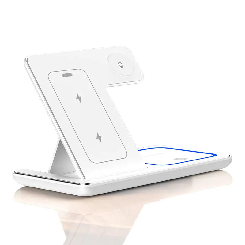 30W LED Fast Wireless Charger Stand – 3-in-1 Foldable Charging Station