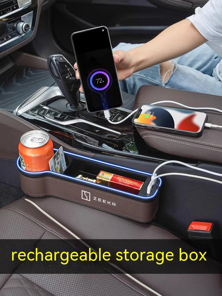 Car Sewn Seat Gap Crevice Slot Storage Box With Atmosphere lamp USB Charging Auto Accessories