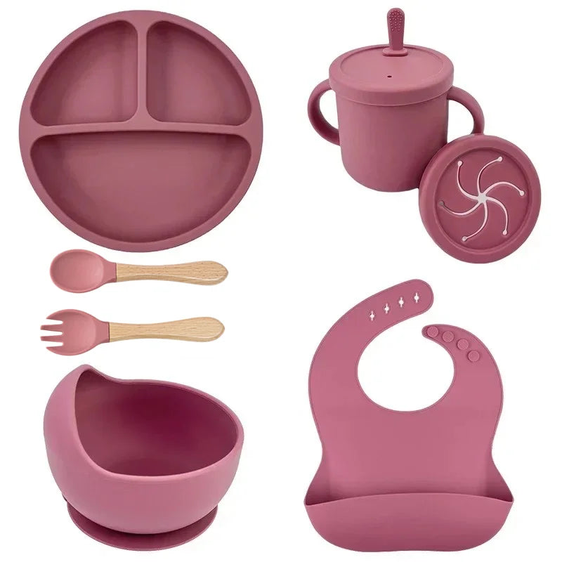 BPA Free Silicone Baby Feeding Set Sucker Bowl Dinning Plate Straw Cup Spoon Forks for Kids Baby Tableware Children Dishes